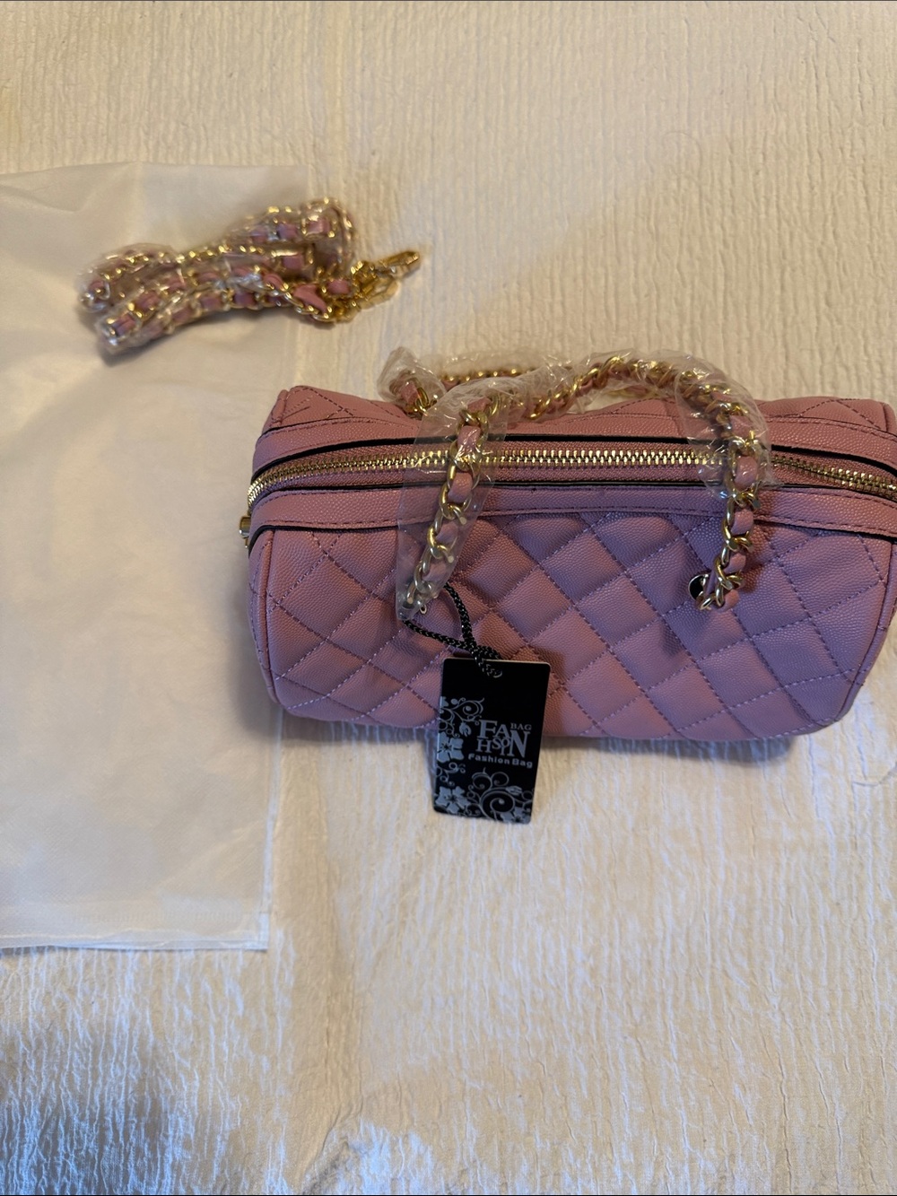 Fashion Bug Quilted Lavender-Pink Chain Handle Mini Shoulder Bag
